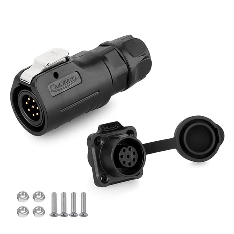 CNLINKO M12 Waterproof Connector PBT Plastic Sliding 8 Pin Adapter Signal Panel Mounts (8 Pin) - Image 1